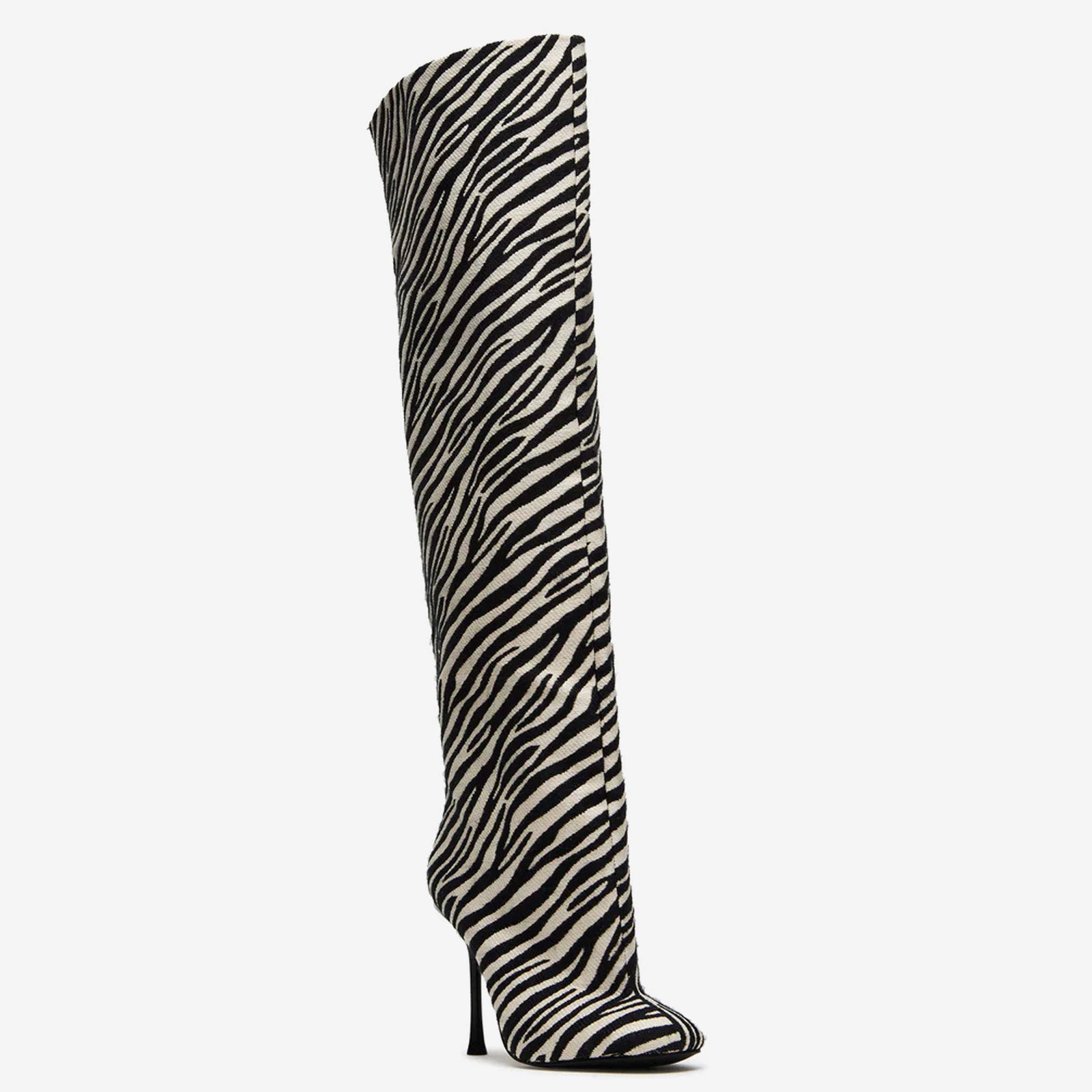 Tuhoomall Over-The-Knee High Heels Boots for Party, Runway Performance, Vegan-Friendly with Striped and Zebra Patterns Tuhoomall