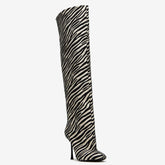 Tuhoomall Over-The-Knee High Heels Boots for Party, Runway Performance, Vegan-Friendly with Striped and Zebra Patterns