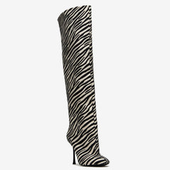 Tuhoomall Over-The-Knee High Heels Boots for Party, Runway Performance, Vegan-Friendly with Striped and Zebra Patterns Tuhoomall