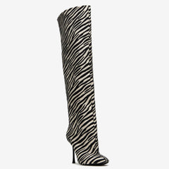 Tuhoomall Over-The-Knee High Heels Boots for Party, Runway Performance, Vegan-Friendly with Striped and Zebra Patterns
