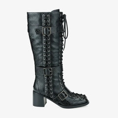 Tuhoomall Style Knee-High Fashion Boots for Women, Comfortable Chunky Heel, Studded Accents, Ideal for Parties and Casual Outings Tuhoomall