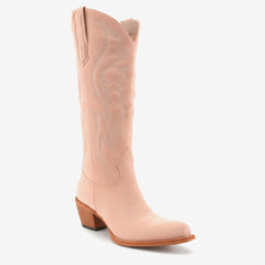 Tuhoomall Western Embroidered Pointed Toe Chunky Heel Slip-On Mid Calf Boots for Women, Retro Casual Style, Perfect for Weddings and Everyday Wear