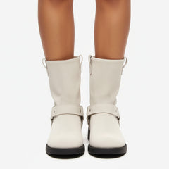 Tuhoomall Western Cowboy Ankle Boots for Women, Vintage Chunky Heel Booties, Easy Slip-On Design, All-Weather Comfort with Metal Buckle Detail