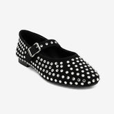 Tuhoomall Ballet Flats Women’s Boots with Studded Design, Comfortable Slip-On, Casual Style, Rubber Sole and Adjustable Buckle, Low Top