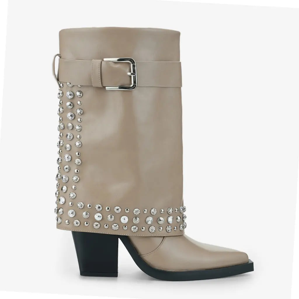 Tuhoomall Studded Ankle Boots for Women, Chunky Heeled, Adjustable Buckle, Versatile for Parties and Casual Wear Tuhoomall
