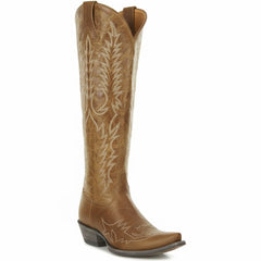 Tuhoomall Western Knee-High Cowgirl Boots with Embroidery, Chunky Heel, Slip-On Design for Outdoor Adventures