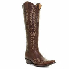 Tuhoomall Western Knee-High Cowgirl Boots with Embroidery, Chunky Heel, Slip-On Design for Outdoor Adventures