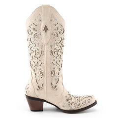 Tuhoomall Cowboy Boots for Women Western Square Toe Mid Calf White Cowgirl Boots Rhinestone Chunky Wedding Tuhoomall