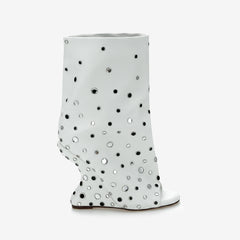 Tuhoomall Stylish Peep Toe Ankle Boots with Shiny Detail for Parties and Casual Outings - Comfortable 12cm Wedge Heels in All Seasons