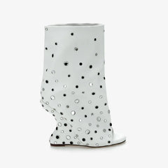 Tuhoomall Stylish Peep Toe Ankle Boots with Shiny Detail for Parties and Casual Outings - Comfortable 12cm Wedge Heels in All Seasons Tuhoomall