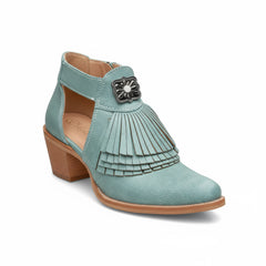 Tuhoomall Western Ankle Boots for Women with Chunky Heel, Snip-Toe, Fringe Design, Outdoor and Dance Ready, Faux Suede