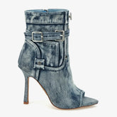 Tuhoomall Heel Boots for Women, Stylish Peep Toe Ankle Booties with Zipper, Vintage Design for Parties and Performances, 10 cm Stiletto Heels Tuhoomall