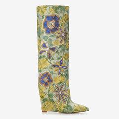 Tuhoomall Over-The-Knee Western Style Boots For Women, Comfortable Floral Design, Perfect For Parties And Casual Outfits