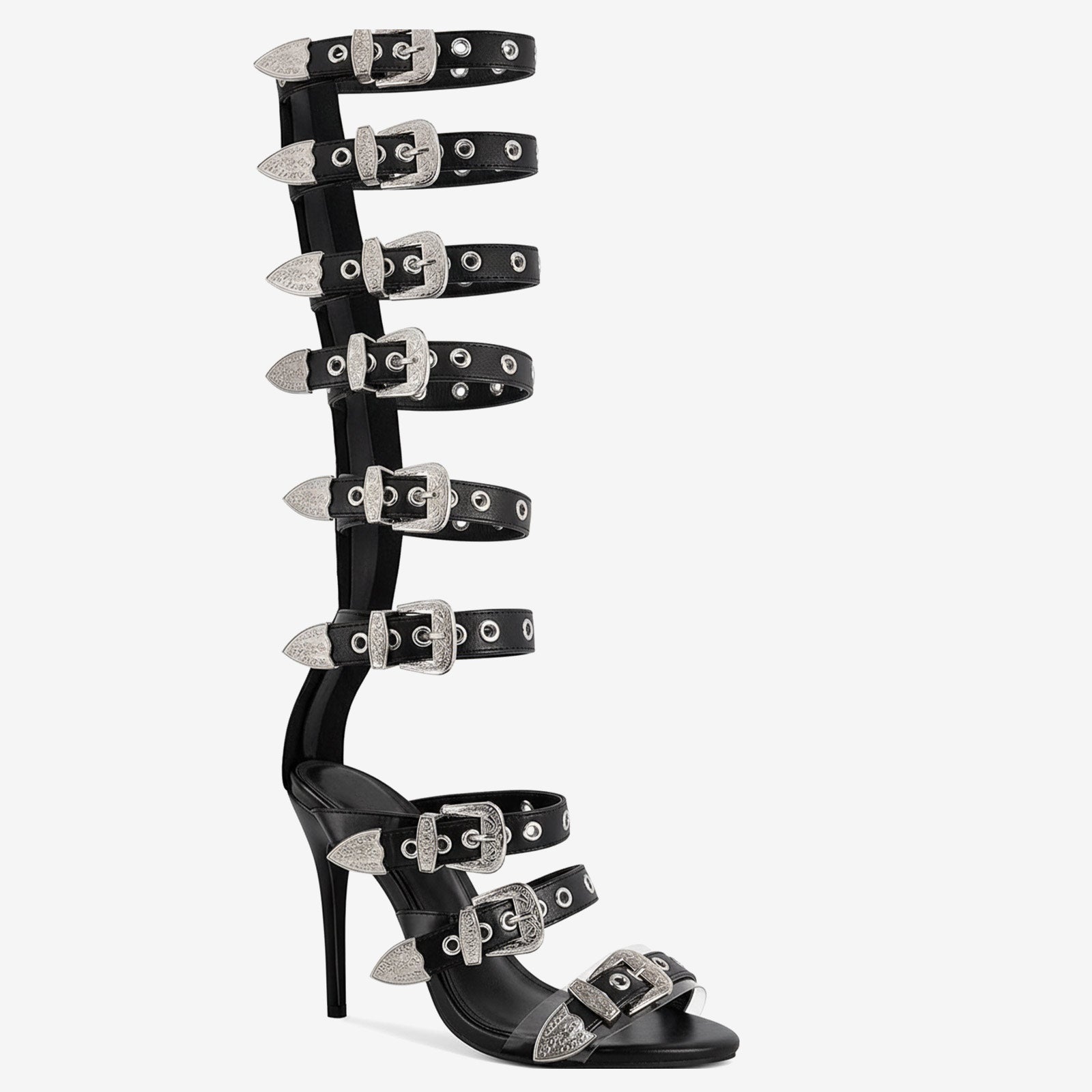 Tuhoomall High Heel Sandals for Parties & Events, Open Toe Design with Adjustable Buckle, Summer Fashion Knee-High Boots, Rubber Sole, Stylish Performance Footwear Tuhoomall