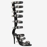 Tuhoomall High Heel Sandals for Parties & Events, Open Toe Design with Adjustable Buckle, Summer Fashion Knee-High Boots, Rubber Sole, Stylish Performance Footwear