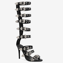 Tuhoomall High Heel Sandals for Parties & Events, Open Toe Design with Adjustable Buckle, Summer Fashion Knee-High Boots, Rubber Sole, Stylish Performance Footwear