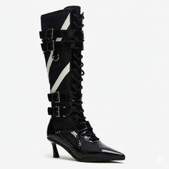 Tuhoomall Knee High Comfort Boots With Adjustable Buckles And Stylish Zippers For Dancing And Party Events