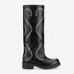 Tuhoomall Comfortable Knee-High Boots with Geometric Patterns, Low Heel, Perfect for Performances and Casual Fashion Tuhoomall