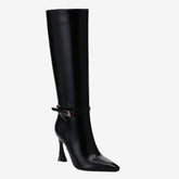 Tuhoomall Knee High Fashion Boots, Pointed Toe Design, Irregular High Heel, Adjustable Buckle for Parties and Casual Outings