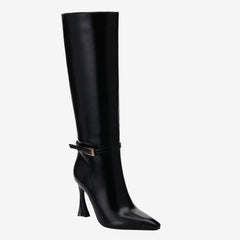 Tuhoomall Knee High Fashion Boots, Pointed Toe Design, Irregular High Heel, Adjustable Buckle for Parties and Casual Outings