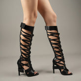 Tuhoomall Chic Gladiator High Heel Sandals for Parties - Adjustable Straps, Metal Accents, Open Toe Design, Perfect for Spring and Summer Events