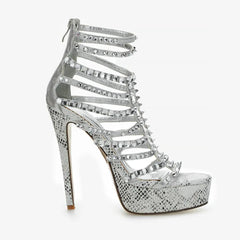 Tuhoomall High Heels Sandals With Open Toe, Rhinestone Embellishments, Classic For Parties And Performances, Stylish Retro Design, 14cm Stiletto Heel Tuhoomall