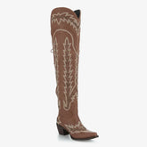 Tuhoomall Western Cowgirl Knee-High Boots with Embroidery & Studs, Chunky Heel, Zipper Closure, Casual Style, Snip Toe Design, Pre-Sale Tuhoomall