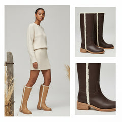 Tuhoomall Women's Boots, Comfortable Slip-On, Round Toe, Casual & Formal Wear, Versatile Fashion Footwear for Spring, Autumn & Winter