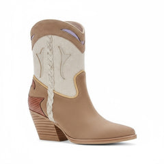 Tuhoomall Floral Ankle Cowboy Boots for Women, Low Chunky Heel 2.75 in, Elegant Vegan Leather, Perfect for Casual and Formal Occasions