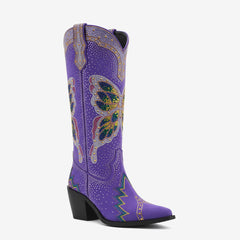 Tuhoomall Comfortable Rhinestone Knee-High Western Boots for Parties, Performances and Everyday Fashion