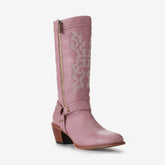 Tuhoomall Western Cowgirl Boots, Chunky Heel, Embroidered Design, Mid-Calf Height, Zipper Closure for Easy Wear