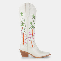 Tuhoomall Desert Style Floral Embroidered Knee-High Boots, Chunky Heel for Vintage Casual Looks and Theme Parties Tuhoomall