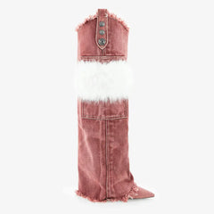 Tuhoomall Knee High Boots with Faux Fur and Metallic Buckles for Vintage Parties and Casual Outings Tuhoomall