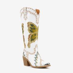 Tuhoomall Comfortable Rhinestone Knee-High Western Boots for Parties, Performances and Everyday Fashion