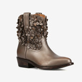 Tuhoomall Fashionable Ankle Boots for Women with Floral Stud Detail, Comfortable Chunky Heel, Perfect for Casual and Work Wear All Year Round