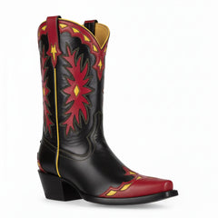 Tuhoomall Western Ankle Boots for Women, Comfortable Slip-On Design, Stylish Floral Embroidery, 4.5cm Block Heel for Year-Round Adventures Tuhoomall