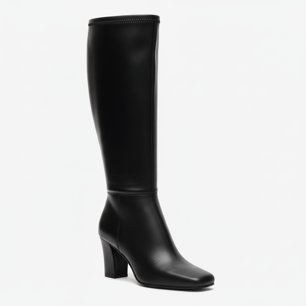 Tuhoomall Fashion Casual Boots for Women, Mid Calf, Square Toe, Chunky Heel, Zipper Closure, Solid Color, Snake Print PU, All Season Wear Tuhoomall