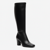 Tuhoomall Fashion Casual Boots for Women, Mid Calf, Square Toe, Chunky Heel, Zipper Closure, Solid Color, Snake Print PU, All Season Wear