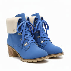 Tuhoomall Fashion Casual Ankle Boots for Women, Classic Street Style, Round Toe, Mid Heel, Lace-Up, Solid Color, Perfect for Winter Wear