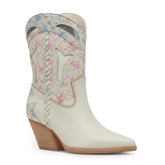 Tuhoomall Floral Ankle Cowboy Boots for Women, Low Chunky Heel 2.75 in, Elegant Vegan Leather, Perfect for Casual and Formal Occasions Tuhoomall