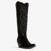 Tuhoomall Western Cowboy Knee High Boots for Women, Floral Embroidery, Comfortable Chunky Heel, Perfect for Travel and Outdoor Fashion