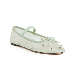 Tuhoomall Comfortable Rhinestone Ballet Flats for Women - Casual Blue Mesh Slip-On Shoes with Low Heel and Round Toe