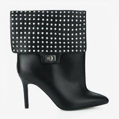 Tuhoomall Pointed Toe Ankle Boots with Studded Design and High Heel for Fashionable Casual Outfits, Parties, and Events
