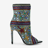 Tuhoomall Stylish Women’s Ankle Boots with Rhinestones, Peep Toe, High Heel for Parties,Trendy and Elegant