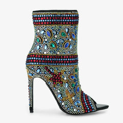 Tuhoomall Stylish Women’s Ankle Boots with Rhinestones, Peep Toe, High Heel for Parties,Trendy and Elegant Tuhoomall