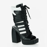 Tuhoomall Comfortable High Heel Sandals for Women, PU Leather, Laser Embroidery, Adjustable Strap, Chunky Heel for Parties and Casual Outings