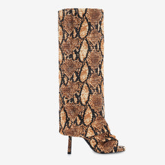 Tuhoomall Stylish Party Peep Toe Knee High Boots with Wrinkle Design and Rhinestone Accents for Trendy Casual Wear