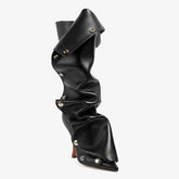 Tuhoomall Comfortable Knee-High Fashion Heels for Women - Chic Pointed Toe Ruched Boots with Rubber Sole Tuhoomall