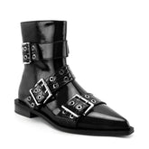 Tuhoomall Ankle Boots For Women, Casual Short Boots, Pointed Toe Chunky Heel, Zipper Closure With Hardware Buckle, PU Patent Leather, Rubber Sole, Ideal For Spring, Autumn, Winter Tuhoomall