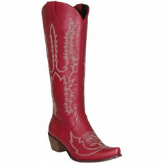 Tuhoomall Western Knee-High Cowgirl Boots with Embroidery, Chunky Heel, Slip-On Design for Outdoor Adventures